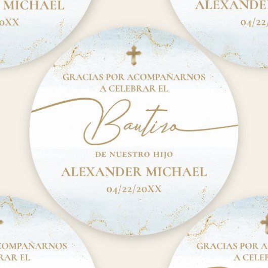 Sticker Rond Blue Cross Boy Thank You Baptism Bautizo