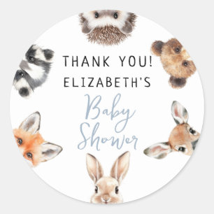 Sticker Rond Blue Cute Aquarelle Bois Baby shower Animaux