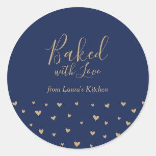 Sticker Rond Blue Cute Hearts Baked with Love emballage autocol