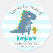 Sticker Rond Blue Dinosaur Boy Kindergarten Graduation Thanks (Devant)