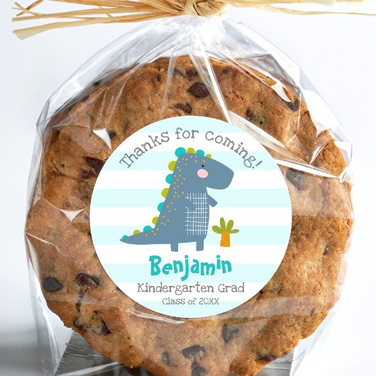 Sticker Rond Blue Dinosaur Boy Kindergarten Graduation Thanks