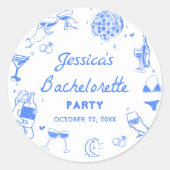 Sticker Rond Blue Disco Cocktail Bachelorette Party (Devant)