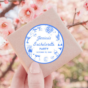 Sticker Rond Blue Disco Cocktail Bachelorette Party