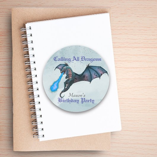 Sticker Rond Blue Dragon fête d'anniversaire