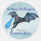 Sticker Rond Blue Dragon fête d'anniversaire (Devant)