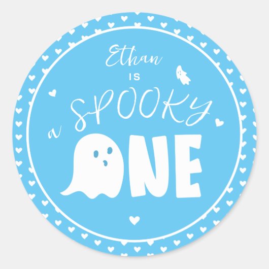 Sticker Rond Blue Éffrayant One Boy Ghost Halloween 1er Anniver (Devant)