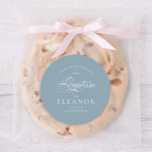 Sticker Rond Blue Elegant Calligraphie Baptême Merci