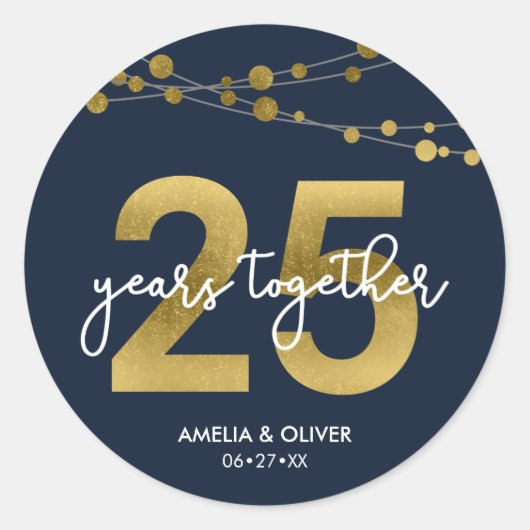 Sticker Rond Blue Elegant Lights 25e anniversaire de Mariage (Devant)