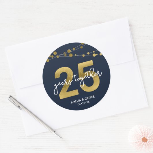 Sticker Rond Blue Elegant Lights 25e anniversaire de Mariage (Enveloppe)