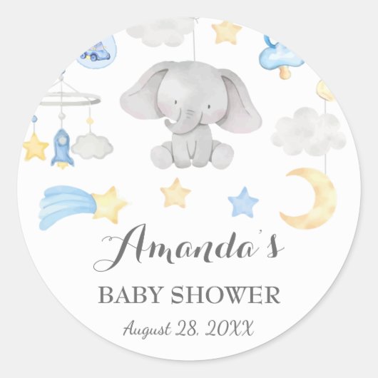 Sticker Rond Blue Elephant Garçon Stuff Jouets Baby shower (Devant)