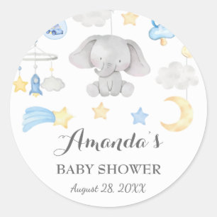 Sticker Rond Blue Elephant Garçon Stuff Jouets Baby shower