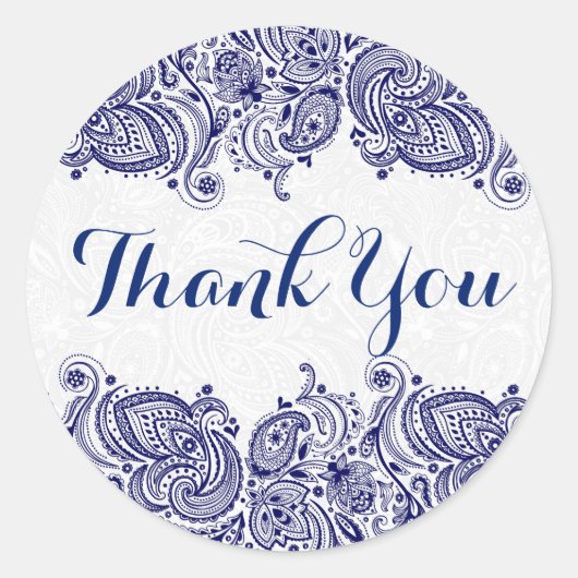 Sticker Rond Blue Floral Paisley Arrière - plan blanc (Devant)