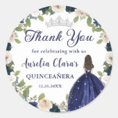 Sticker Rond Blue Floral Princess Quinceañera Anniversaire (Devant)