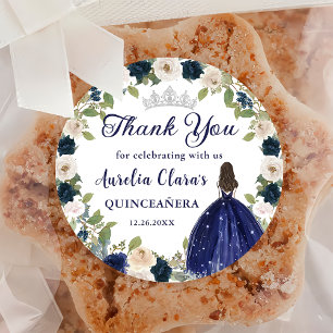 Sticker Rond Blue Floral Princess Quinceañera Anniversaire