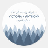 Sticker Rond Blue Forest Range Woodland Wedding Favor (Devant)