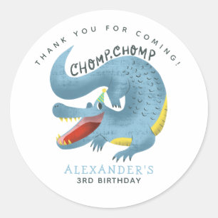 Sticker Rond Blue Gator Thème Anniversaire Fête Merci Favor