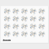Sticker Rond Blue Gingham Checks Cute Bow Baby Shower (Feuille)