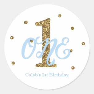 Sticker Rond Blue & Gold Boys ONE 1er anniversaire fête Favoris