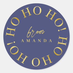 Sticker Rond Blue Gold Christmas Ho Ho Ho ID1009