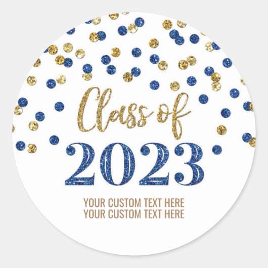 Sticker Rond Blue Gold Confetti Graduation 2023 (Devant)