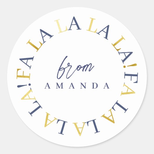 Sticker Rond Blue Gold Fa Noël La La ID1009 (Devant)