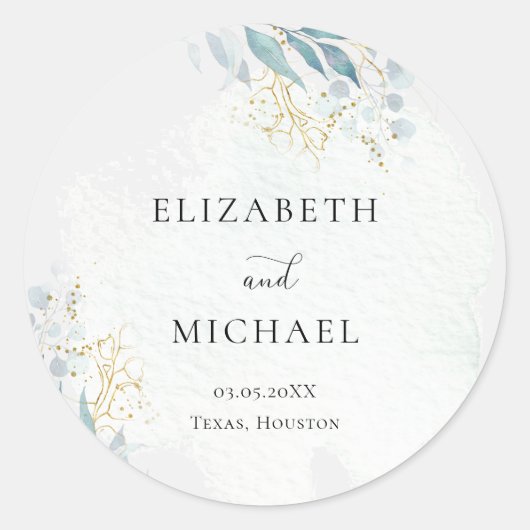 Sticker Rond Blue Gold ( Imitat) Watercolour Wedding Collection (Devant)