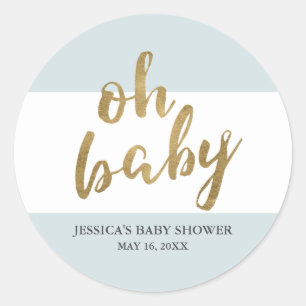 Sticker Rond Blue & Gold Modern Stripes Baby shower garçon Favo