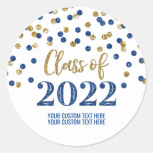 Sticker Rond Blue Gold Parties scintillant Confetti Graduation 