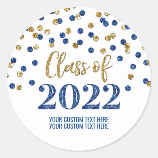 Sticker Rond Blue Gold Parties scintillant Confetti Graduation (Devant)