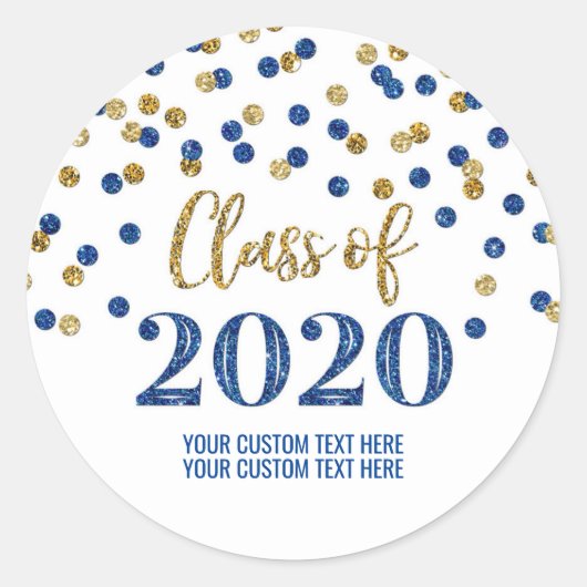 Sticker Rond Blue Gold Parties scintillant Confetti Graduation (Devant)