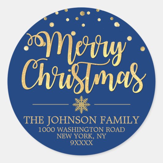 Sticker Rond Blue Gold Parties scintillant Confetti Joyeux Noël (Devant)