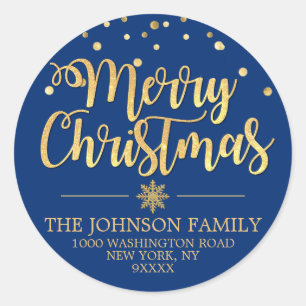 Sticker Rond Blue Gold Parties scintillant Confetti Joyeux Noël