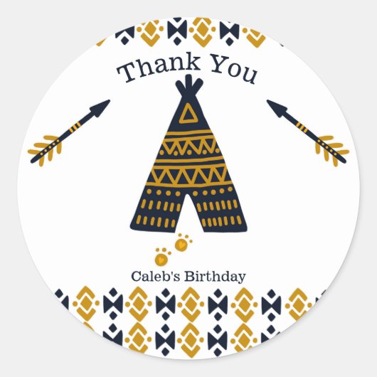 Sticker Rond Blue & Gold Tepee moderne fête d'anniversaire Favo (Devant)