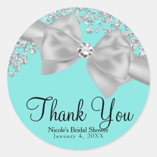 Sticker Rond Blue Grand Cadeau Mariage Blanc Diamonds Douche (Devant)