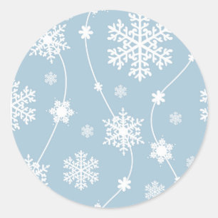 Sticker Rond Blue Grey Snowflakes Winter Wonderland