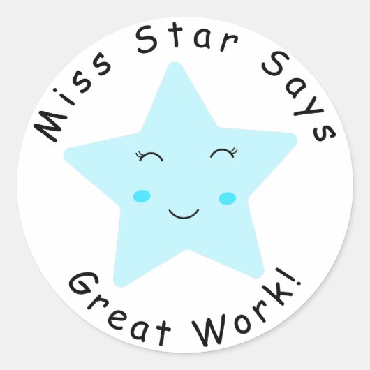 Sticker Rond Blue Happy Star garçon Grand travail (Devant)
