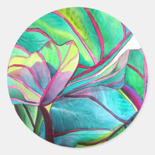 Sticker Rond Blue Hawaii Tropical leaf mariage art (Devant)
