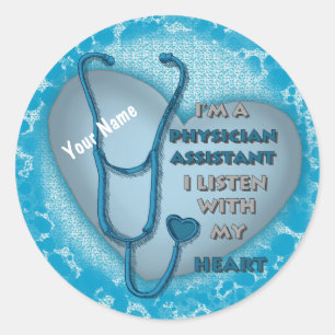 Sticker Rond Blue Heart Physician Assistant Nom personnalisé