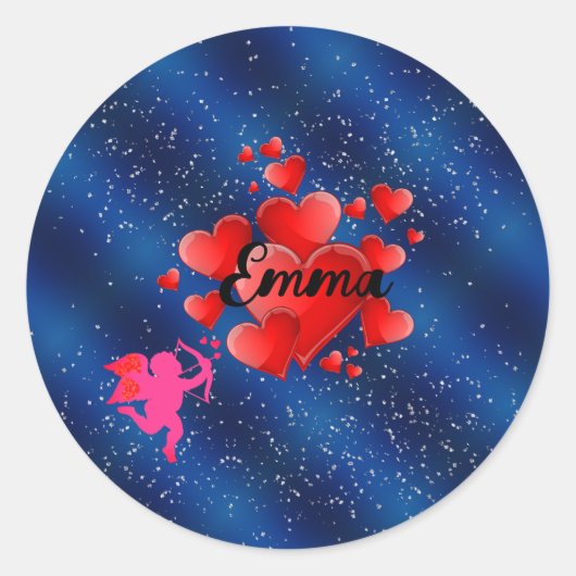 Sticker Rond Blue heart romantic wallpaper (Devant)