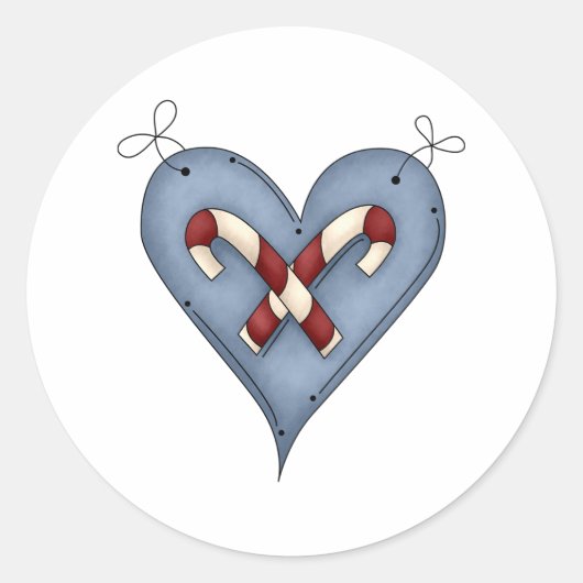Sticker Rond Blue Heart with Candy Canes Country Christmas (Devant)