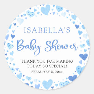 Sticker Rond Blue Hearts Valentine Sweetheart Baby shower