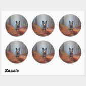 Sticker Rond Blue Heeler dans les feuilles d'automne automne au (Feuille)