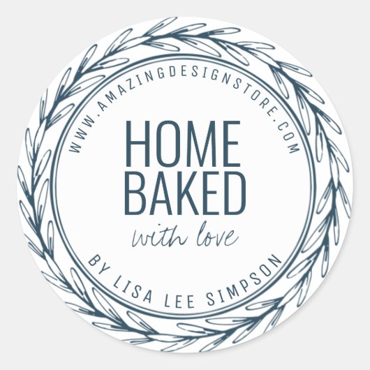 Sticker Rond Blue Home baked With Love (Devant)
