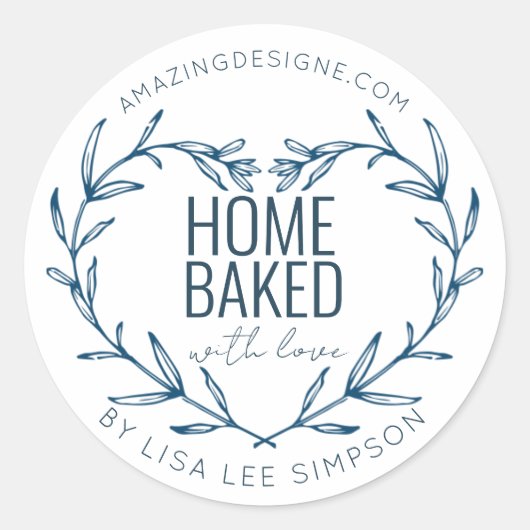 Sticker Rond Blue Home baked With Love heart (Devant)