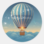 Sticker Rond Blue Hot Air Balloon Adventure Attend Baby shower (Devant)