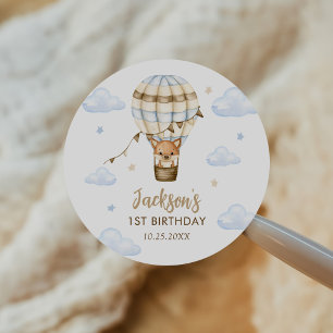 Sticker Rond Blue Hot Air Balloy Boy 1er anniversaire