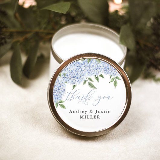Sticker Rond Blue Hydrangea Customisé mariage Favor