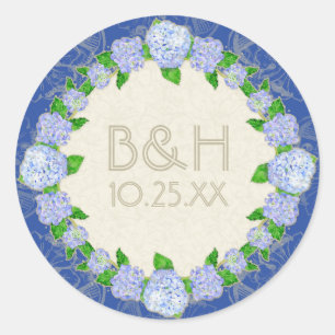Sticker Rond Blue Hydrangea dentelle Floral Formal Élégant Mari