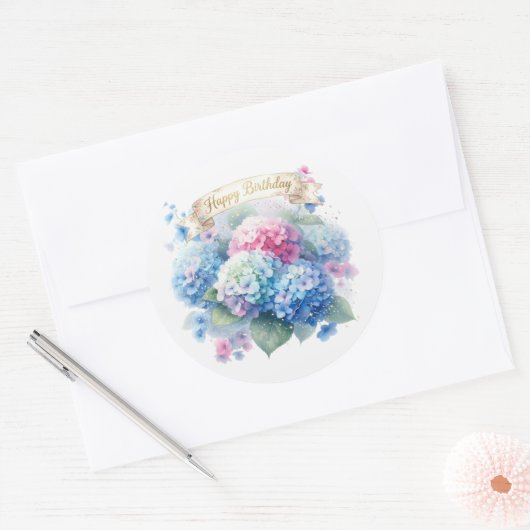 Sticker Rond Blue Hydrangea Floral  (Enveloppe)