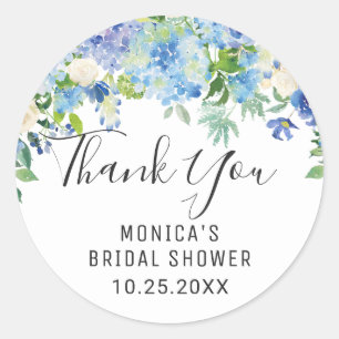Sticker Rond Blue Hydrangea Floral Greenery Merci Mariage